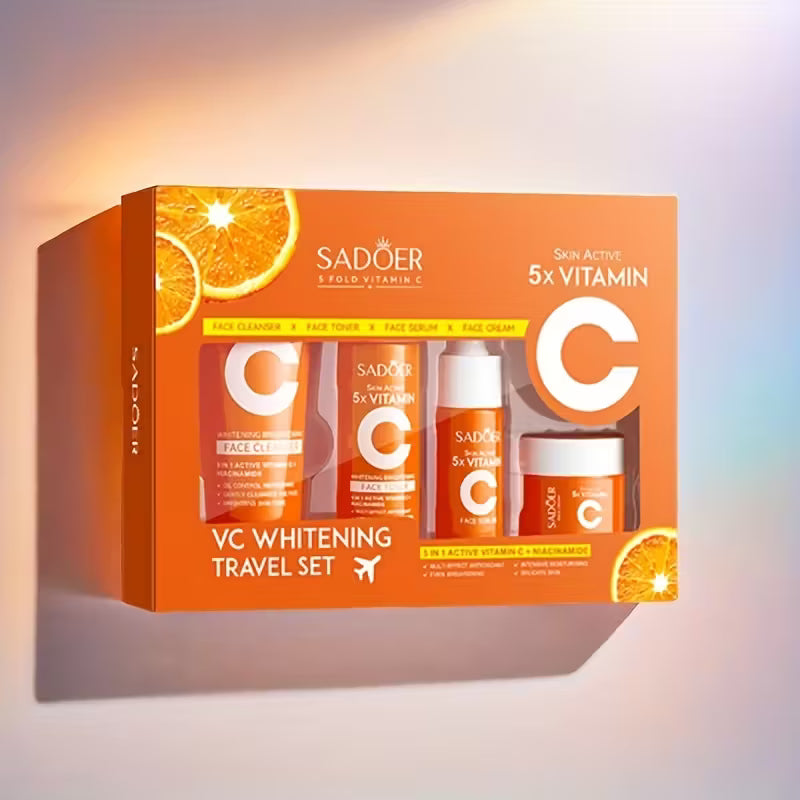 Vitamin C Travel Set, 4 Pieces - Lotion, Cream and Cleanser for Hydration and Facial Cleansing