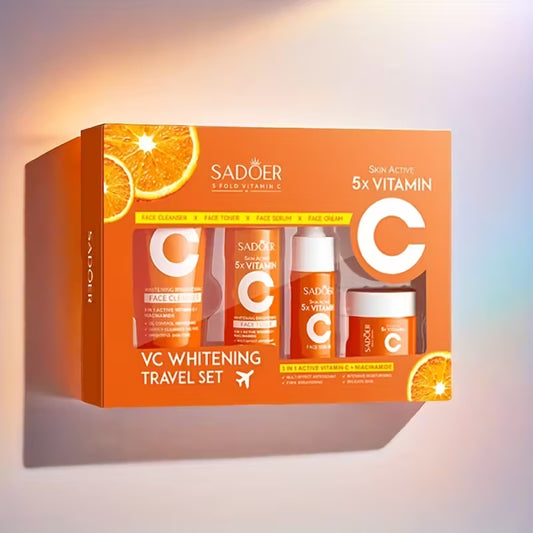 Vitamin C Travel Set, 4 Pieces - Lotion, Cream and Cleanser for Hydration and Facial Cleansing
