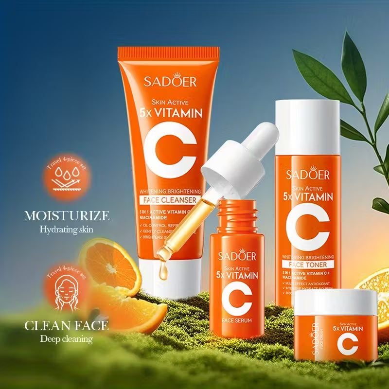 Vitamin C Travel Set, 4 Pieces - Lotion, Cream and Cleanser for Hydration and Facial Cleansing