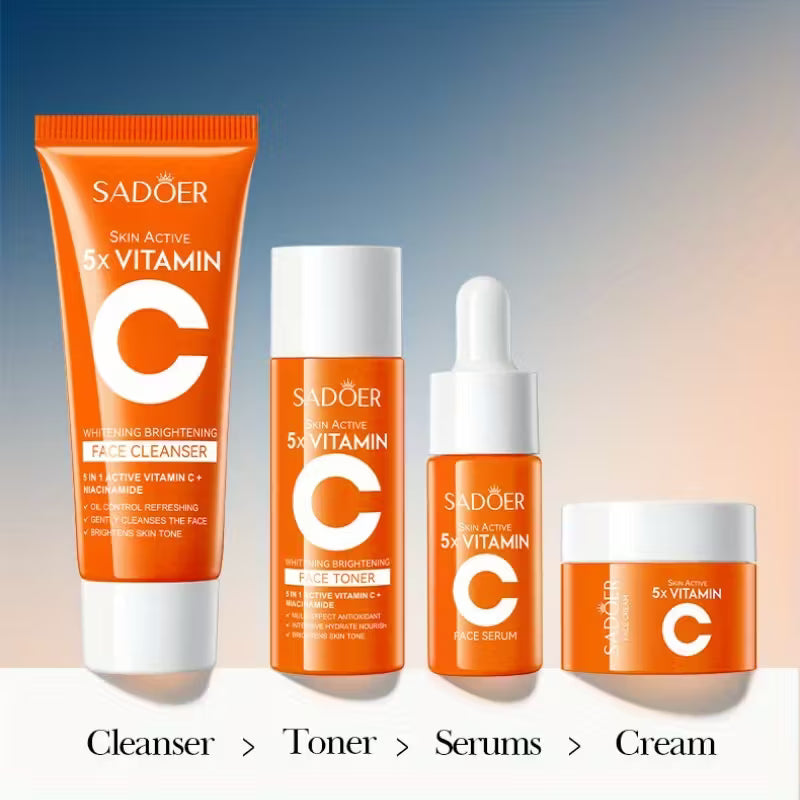 Vitamin C Travel Set, 4 Pieces - Lotion, Cream and Cleanser for Hydration and Facial Cleansing